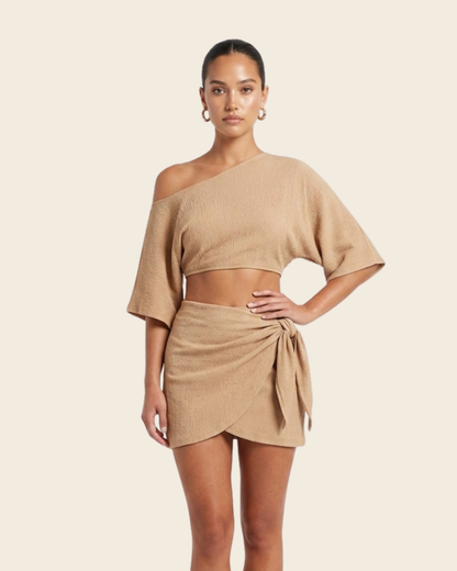Draped Asymmetrical Shoulder Beach Set