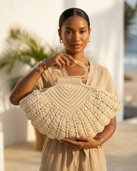 Sac Coquillage Crochet Anse Bois