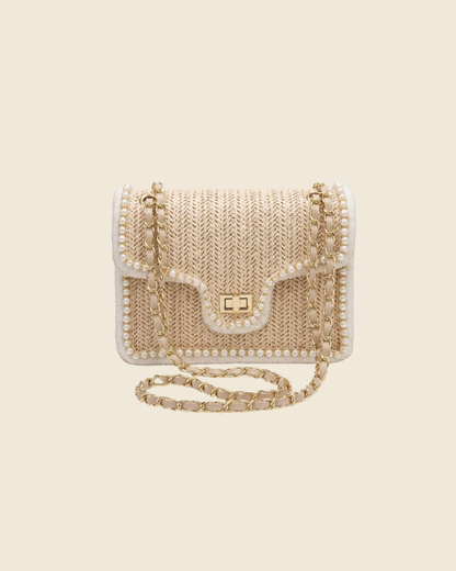 Beaded Straw Crossbody Bag