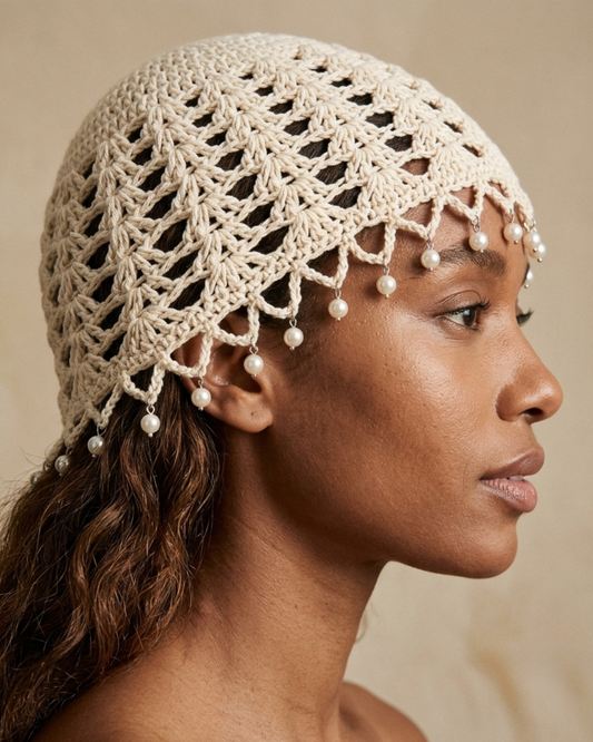 Bonnet Crochet Perles Fait Main