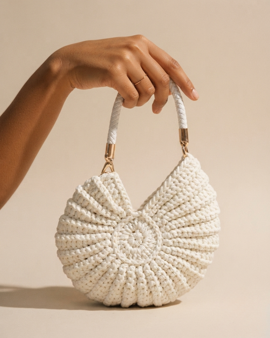 Knitted Seashell Half-Moon Bag