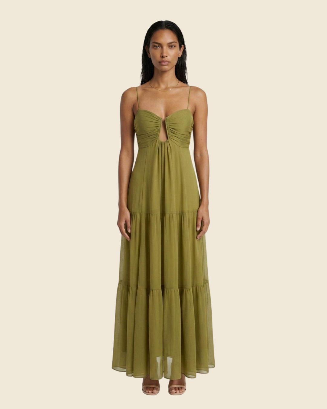 Robe Maxi Bustier Froncé Dorée