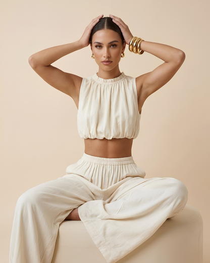 Crop Top and Wide-Leg Pants Set
