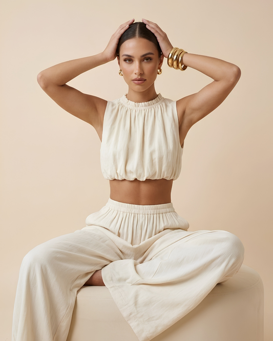 Ensemble Crop Top Bouffant Pantalon Large