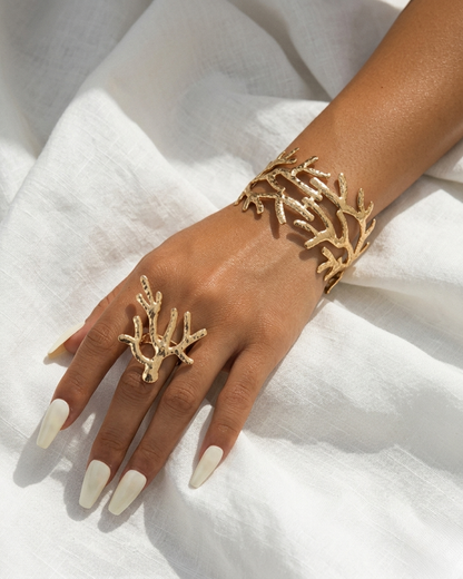 Coral Set Golden Bracelet & Ring