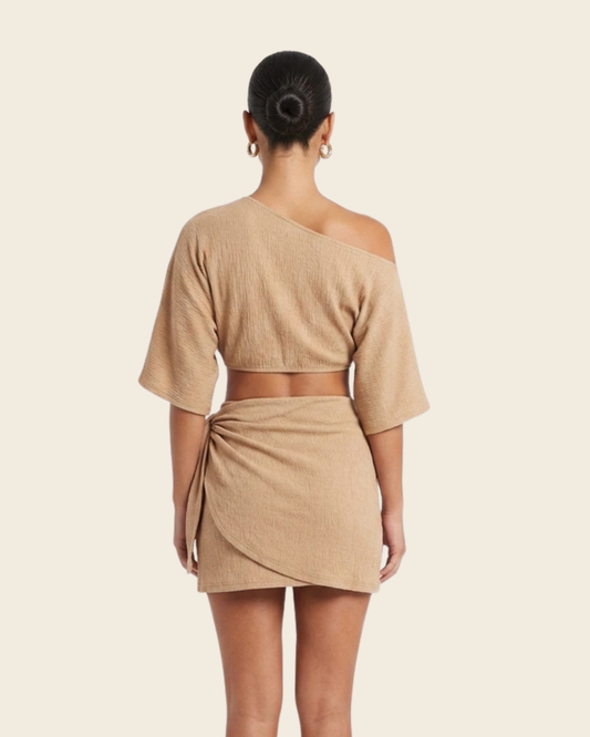 Draped Asymmetrical Shoulder Beach Set