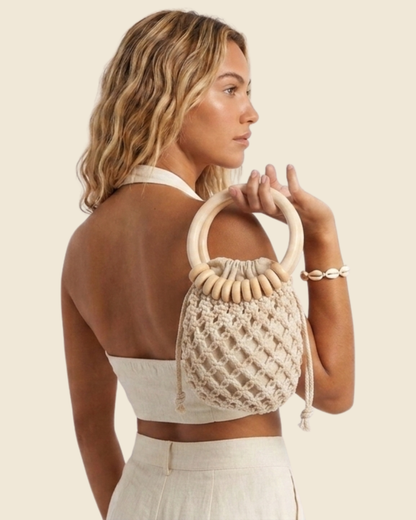 Small Macrame Bag Wooden Rings