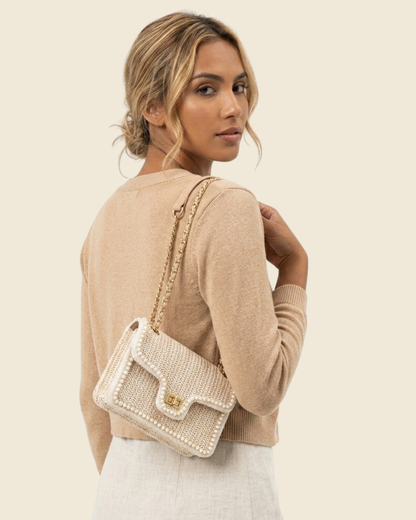 Beaded Straw Crossbody Bag