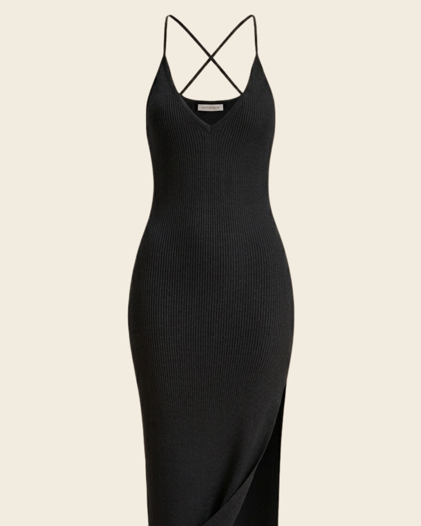 Robe Tricotée Fendue Bretelle Asymétrique