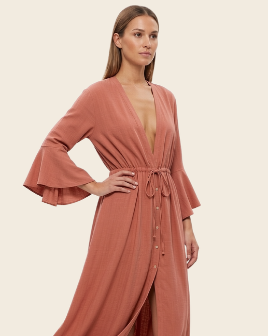 Kimono Cache-Maillot Col V Ceinturé