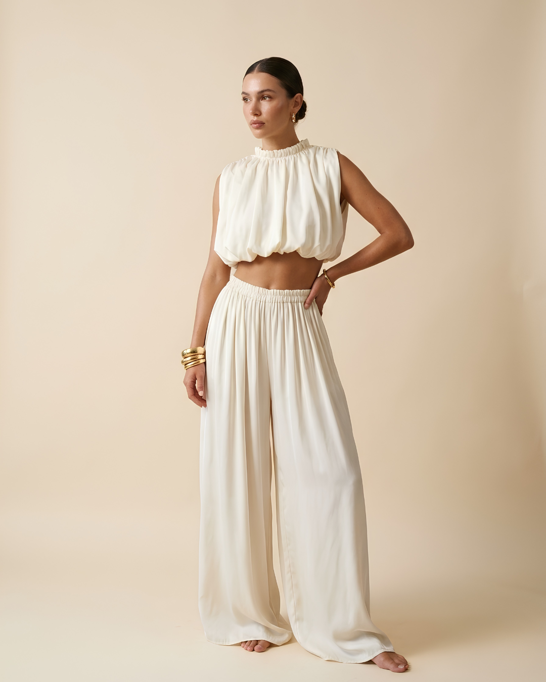 Ensemble Crop Top Bouffant Pantalon Large