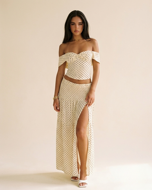 Riviera Polka Dot Crop Top & Long Skirt Set