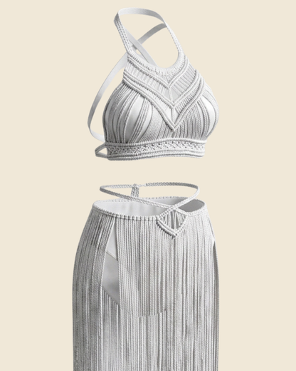 Macramé Fringe Bustier & Skirt Set