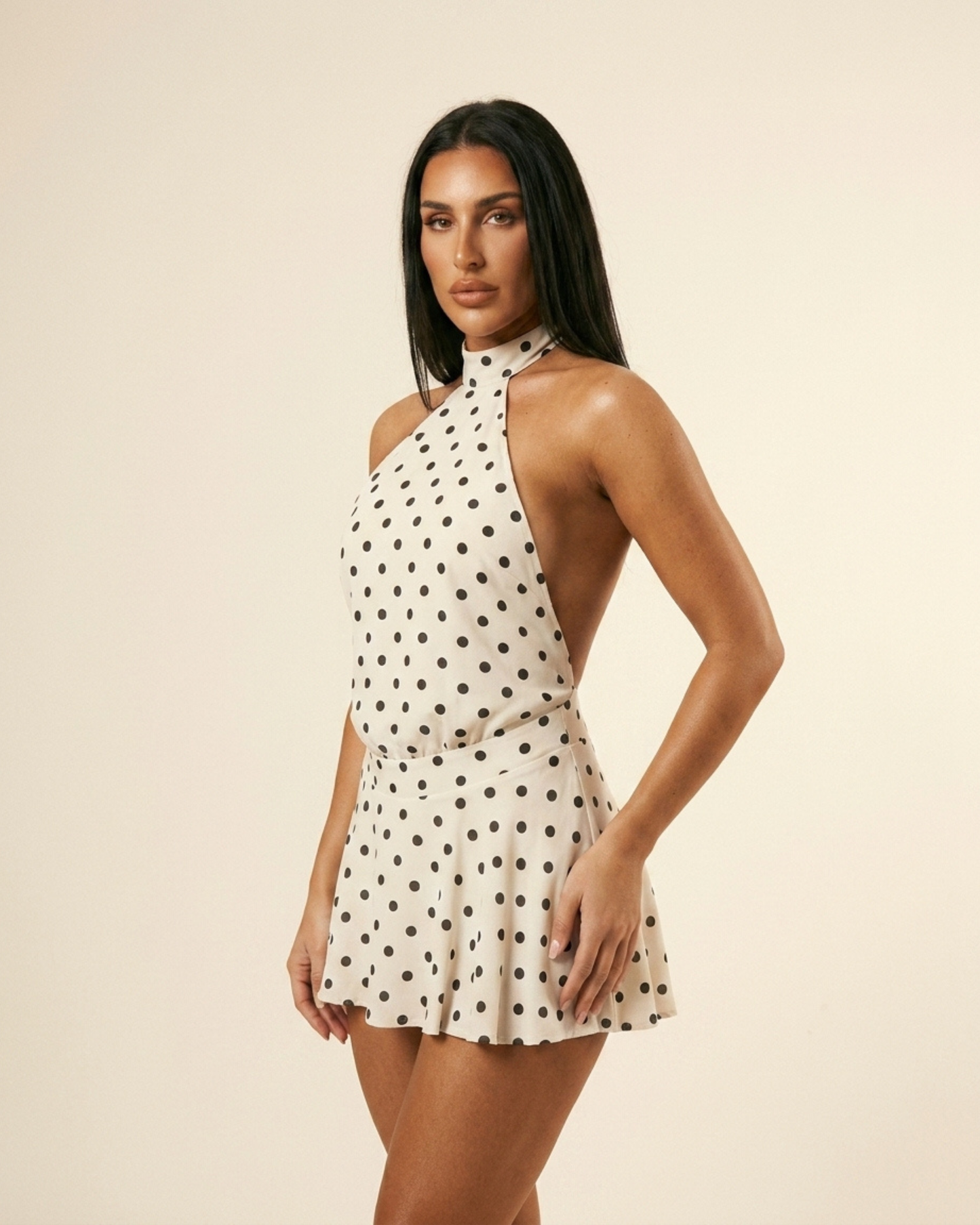Robe Mini Dos Nu Col Halter Pois