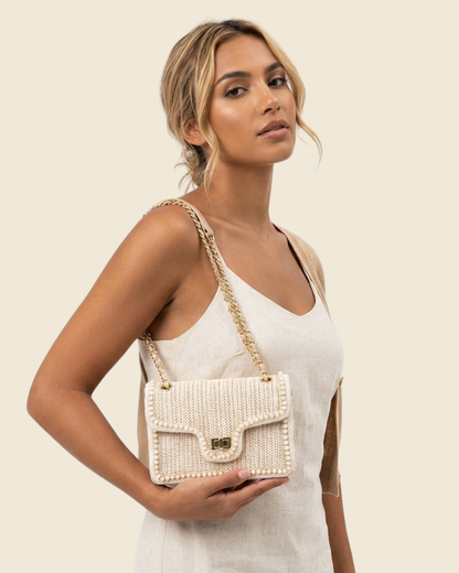 Beaded Straw Crossbody Bag