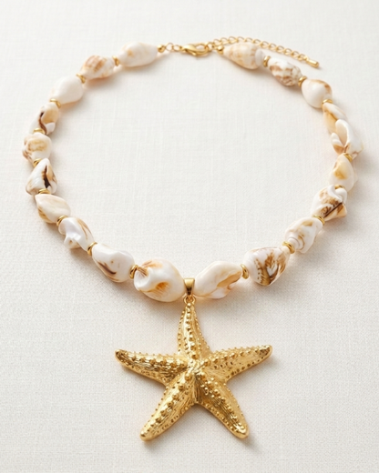 Ocean Pearls Necklace with Starfish & Seashell Pendant