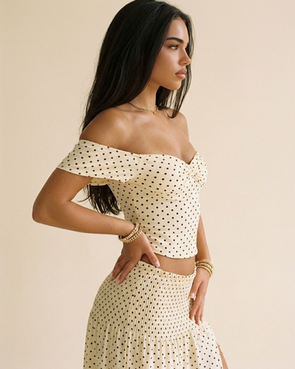 Riviera Polka Dot Crop Top & Long Skirt Set