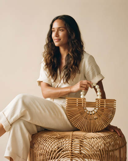 Half-Moon Bamboo Beaded Bag