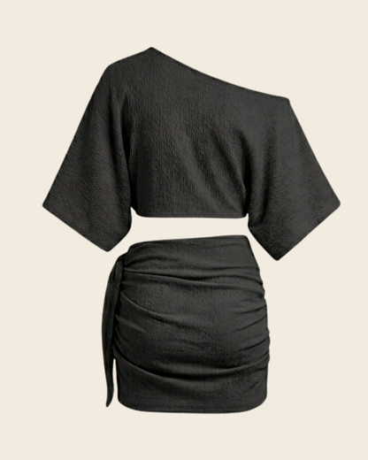 Draped Asymmetrical Shoulder Beach Set