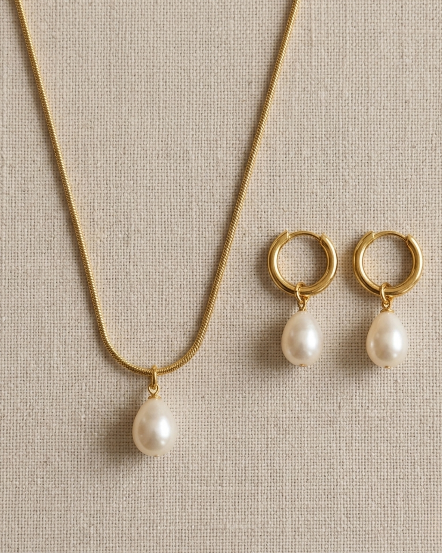 Parure Collier & Créoles Perle Goutte Dorée