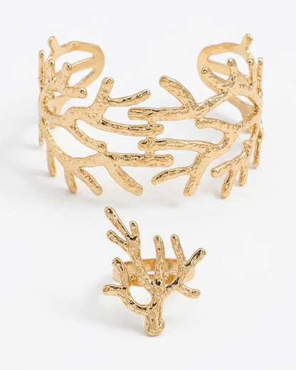 Coral Set Golden Bracelet & Ring