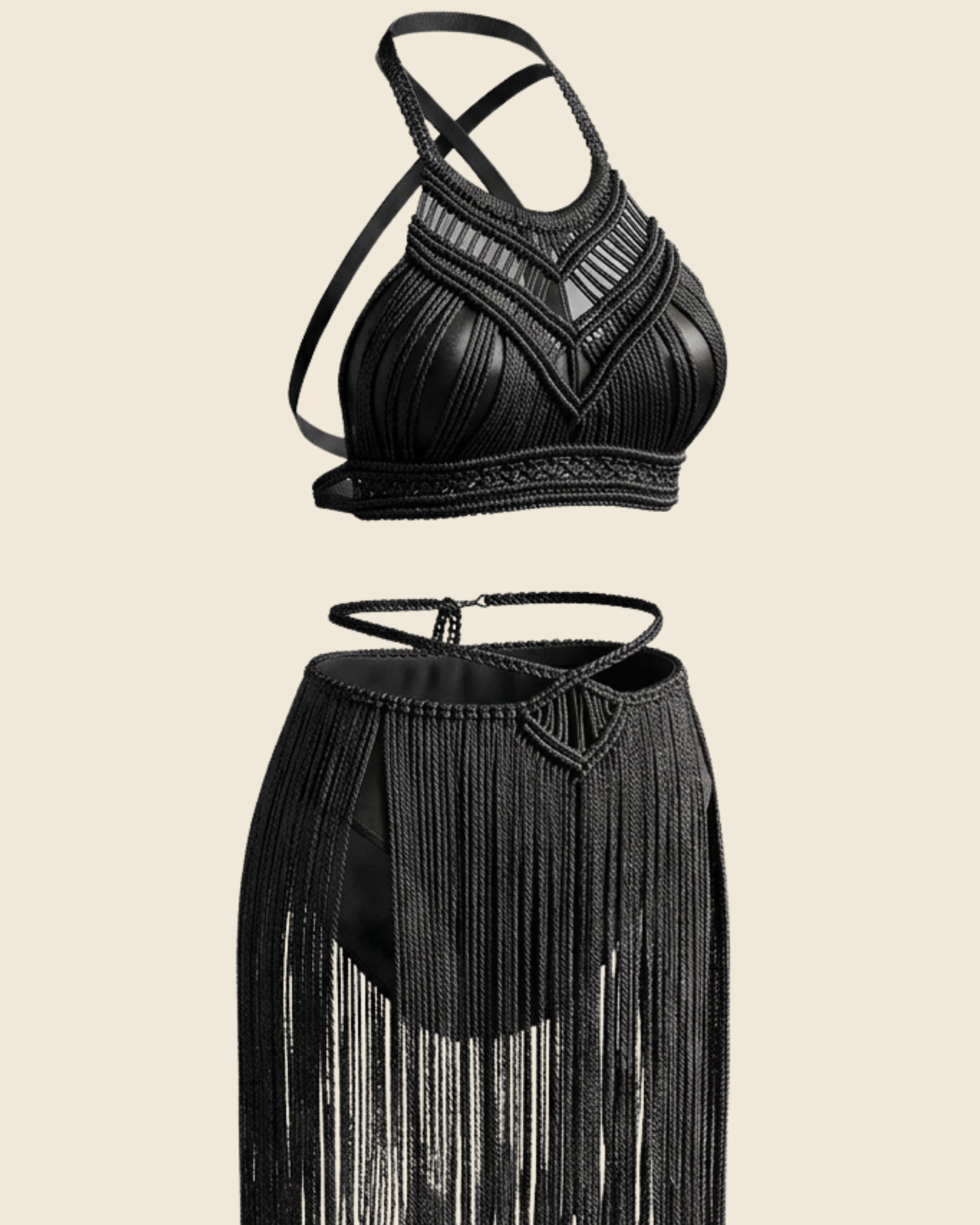 Ensemble Macramé Franges Bustier & Jupe