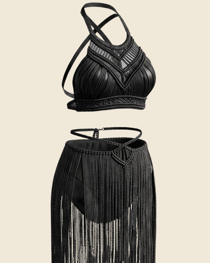 Macramé Fringe Bustier & Skirt Set