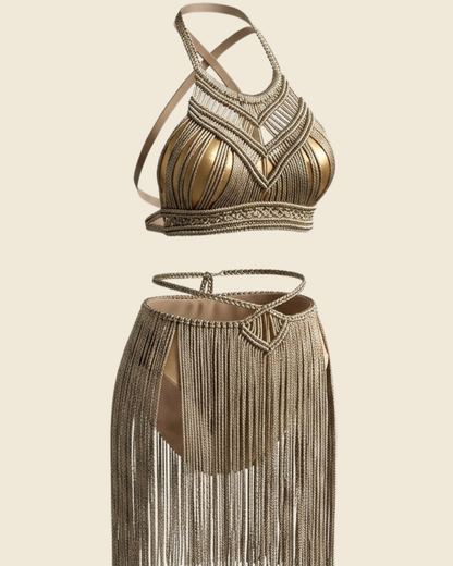 Macramé Fringe Bustier & Skirt Set