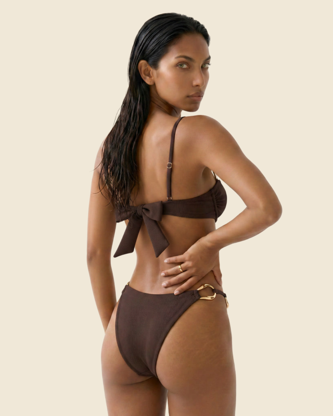 Bikini Push-Up Crochets Dorés Liens Noués