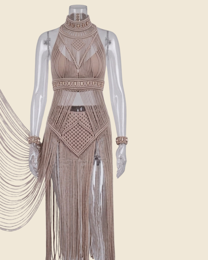 Goddess Festival Fringed Macramé Dress