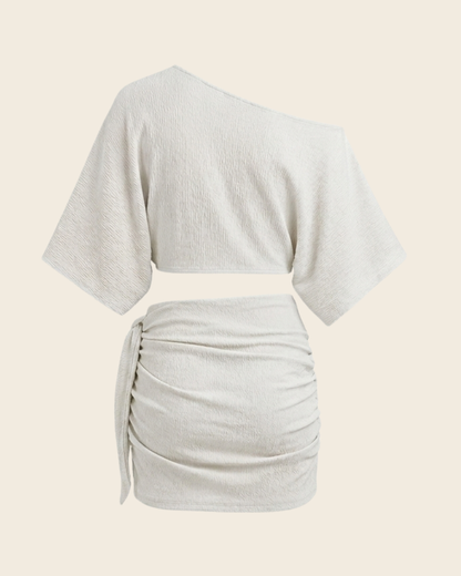 Draped Asymmetrical Shoulder Beach Set