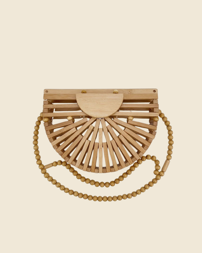Small Bamboo Fan Bag Shoulder Beads Wood