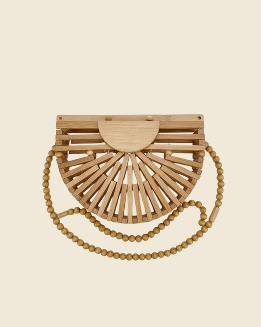 Petit Sac Éventail Bambou Bandoulière Perles Bois