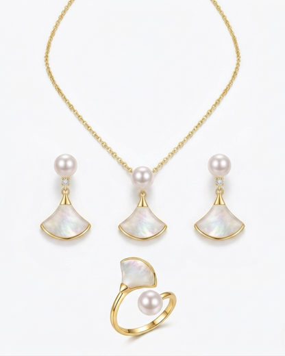Mother-of-Pearl Fan Gold-Plated Jewellery Set