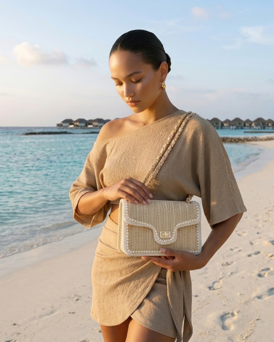 Sac Bandoulière Paille Perles
