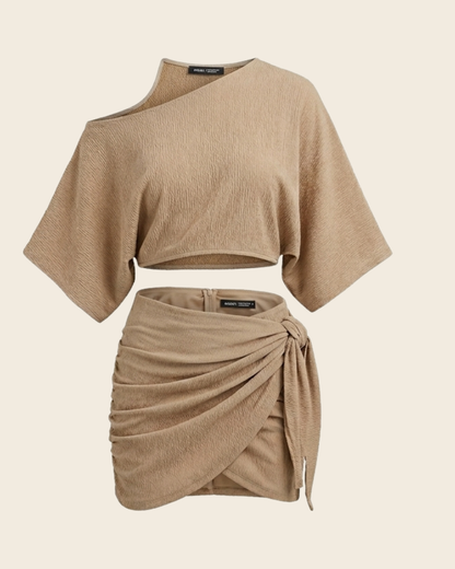 Draped Asymmetrical Shoulder Beach Set