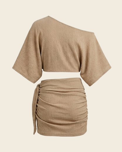 Draped Asymmetrical Shoulder Beach Set