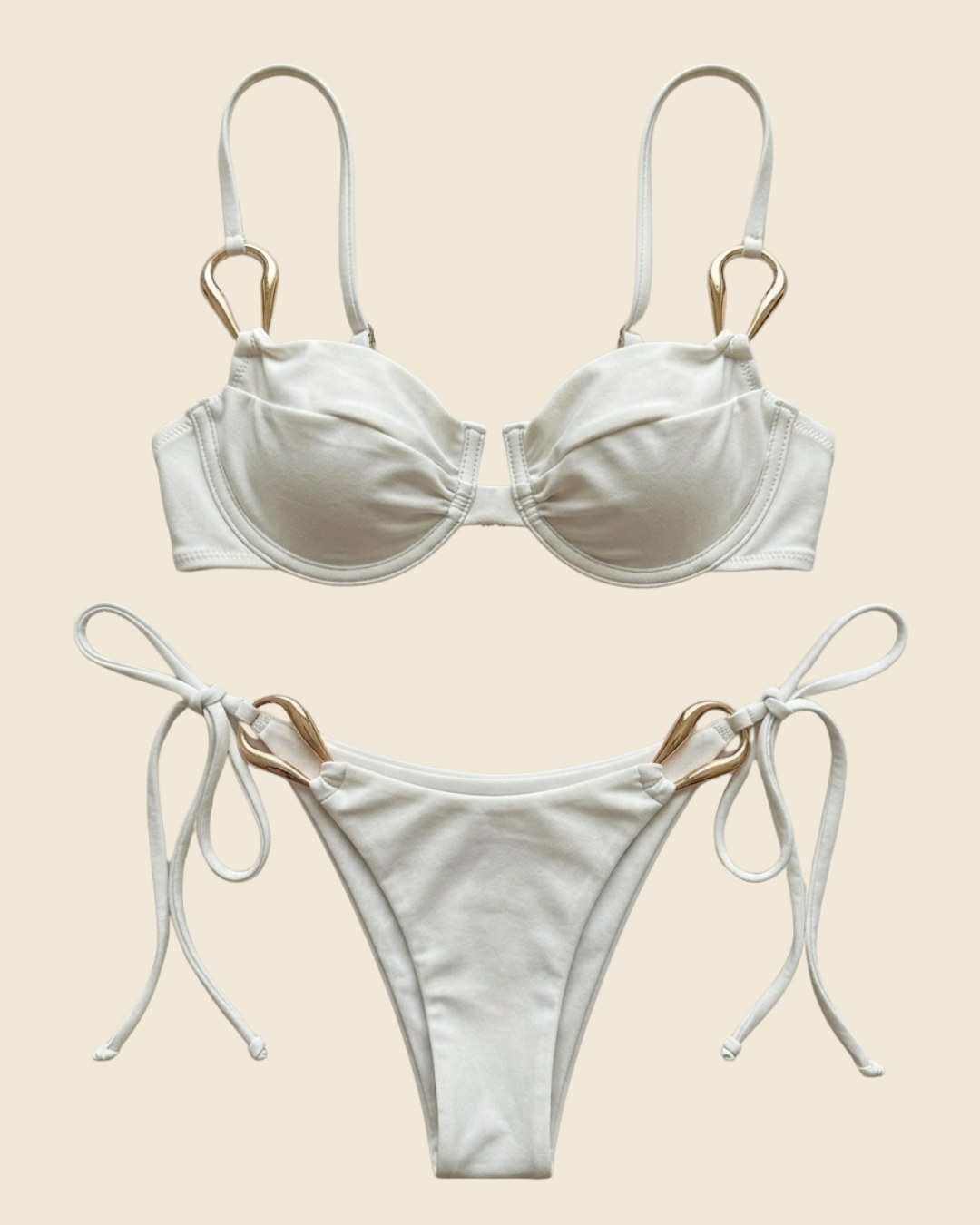 Bikini Push-Up Crochets Dorés Liens Noués