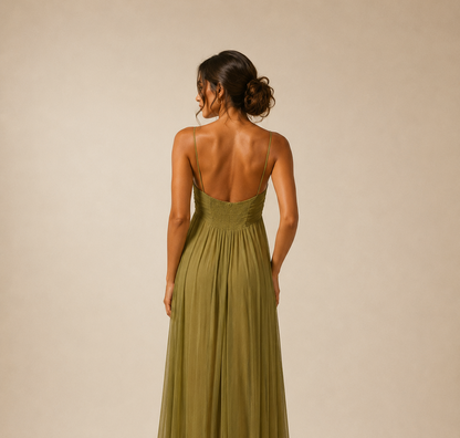 Gold Ruched Strapless Maxi Dress