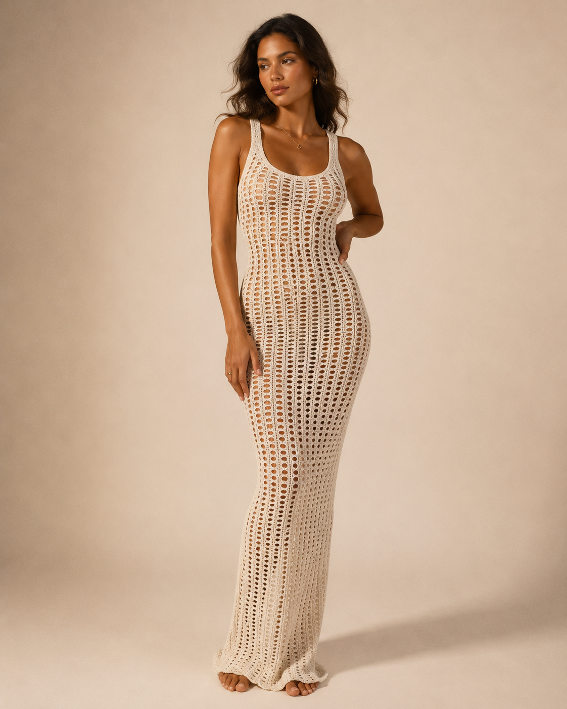 Mesh Knit Halter Cover-Up Dress