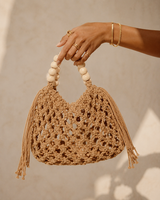 Sac macrame tressé & perles bois
