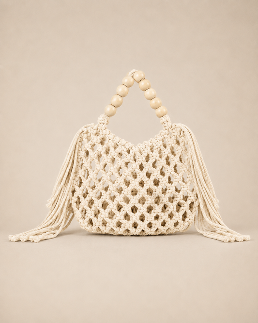 Sac macrame tressé & perles bois