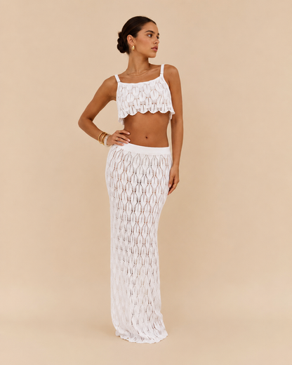 Openwork Crochet Set Long Skirt