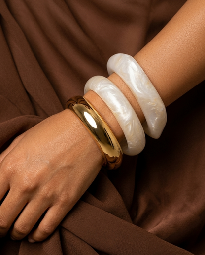 Set of Mother-of-Pearl & Gold Resin Bangles