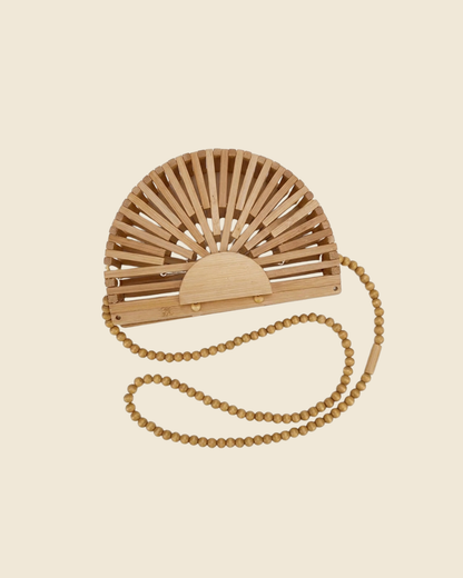 Small Bamboo Fan Bag Shoulder Beads Wood