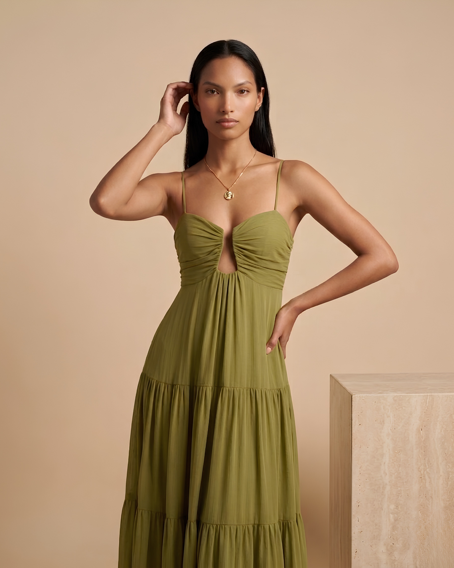 Robe Maxi Bustier Froncé Dorée